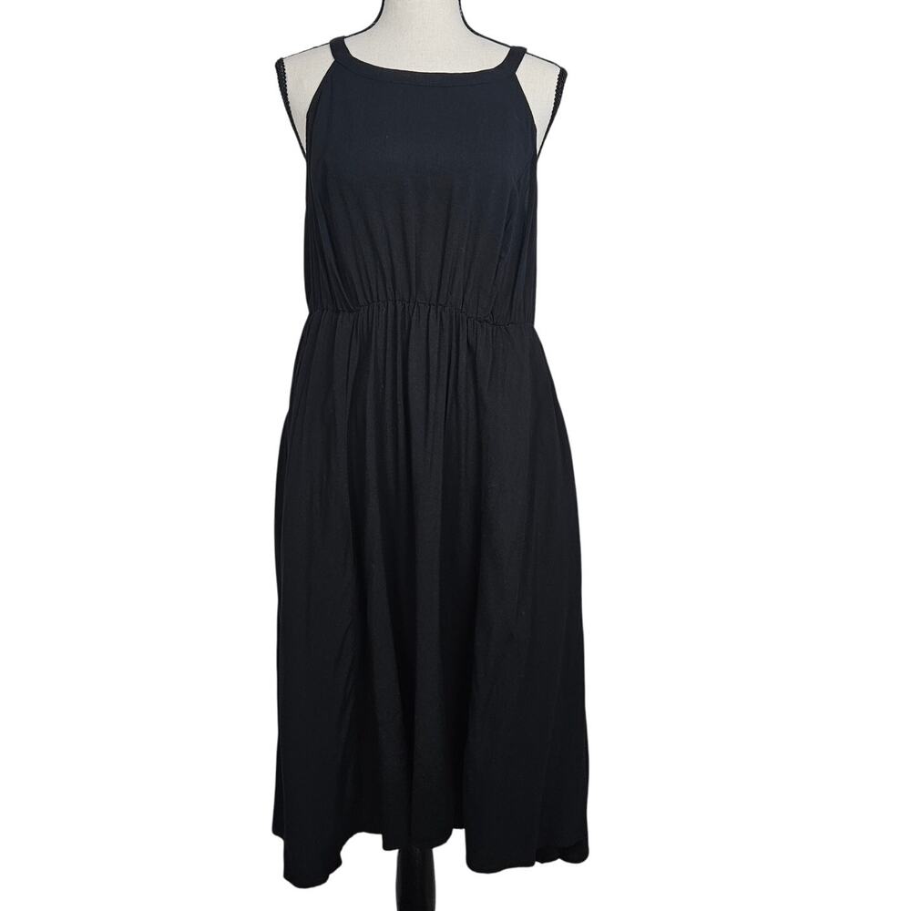 Torrid Halter Dress Sz 0 Large Black Midi Sleeveless Keyhole Pockets Minimalist